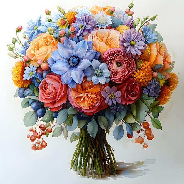 A gorgeous bouquet watercolor illustration in bright colors