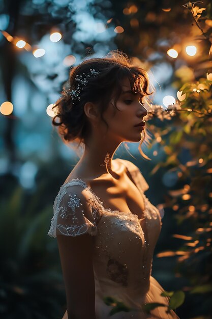 Photo gorgeous bride wearing elegant white gown