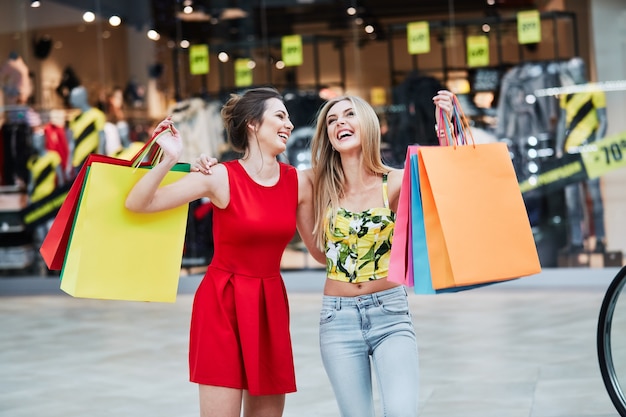 Gorgeous girls in shopping mall