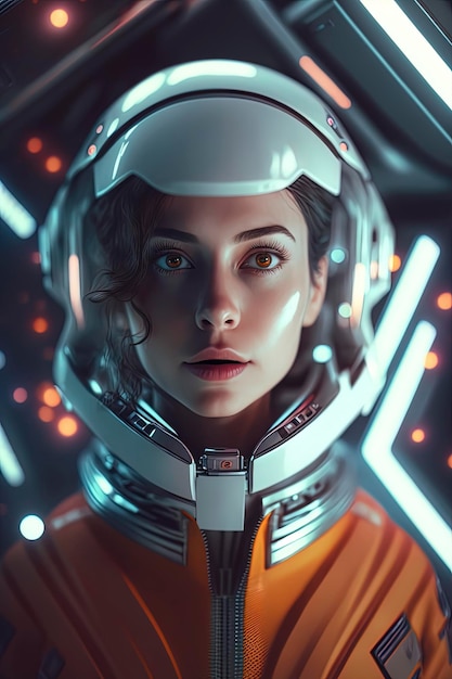 Gorgeous glowing attractive young woman spaceship in space AIGenerated