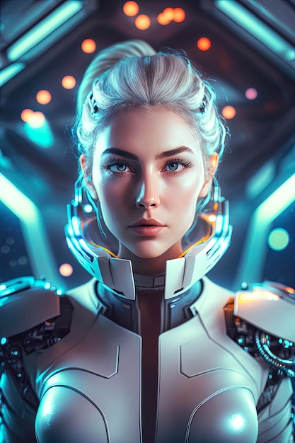 Gorgeous glowing attractive young woman spaceship in space AIGenerated