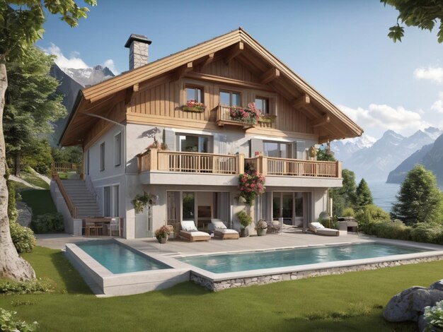 Gorgeous home exterior on the island in Switzerland