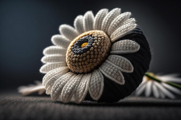 Gorgeous knitted Daisy Flower featuring Vantablack stem with shimmering golden and black petals