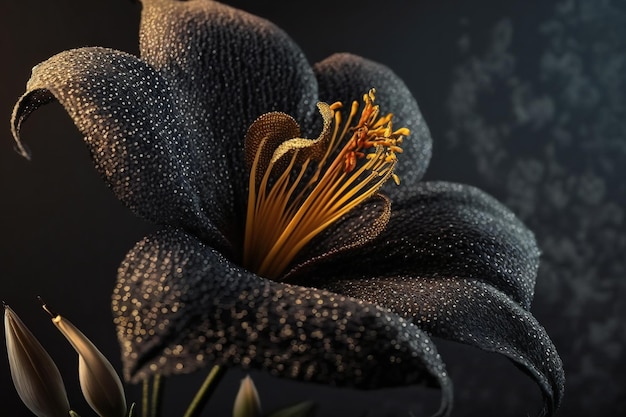 Gorgeous knitted Lily Flower featuring Vantablack stem with shimmering golden and black petals