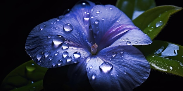 Gorgeous periwinkle flower with raindrops High quality photo Generative AI