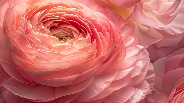 Gorgeous pink ranunculus bloom up close showcasing its natural elegance and beauty