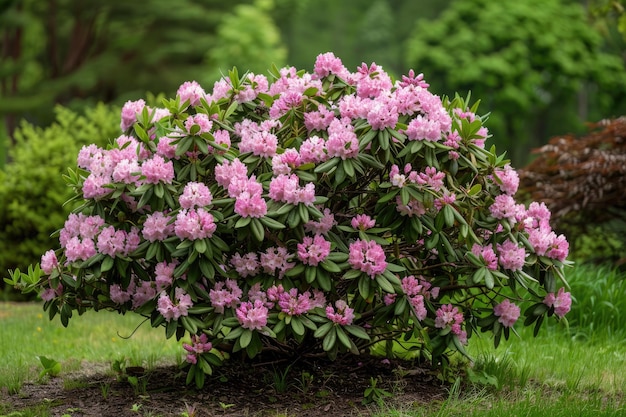 Photo gorgeous rhododendron bush blooming with pink flowers