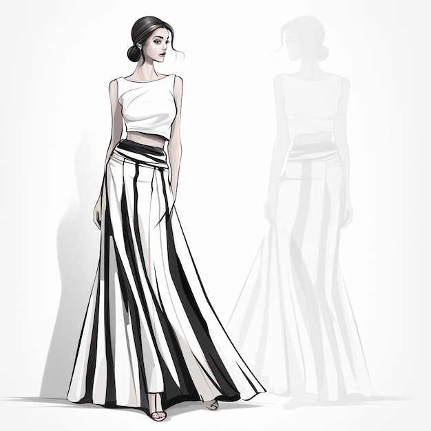 Gorgeous woman in a long skirt Simple fashion sketchAI GENERATION