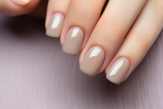 Gorgeous woman s hand beige nails