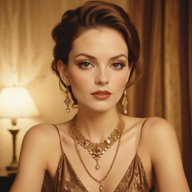 Gorgeous woman wearing makeup for the evening Jewelry and attractiveness Fashion image