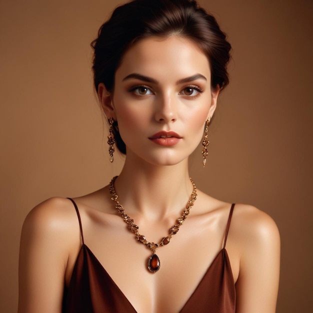 Gorgeous woman wearing makeup for the evening Jewelry and attractiveness Fashion image