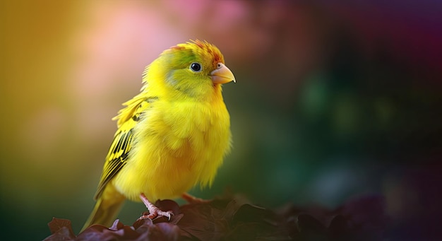 Gorgeous yellow canary on a dark natural background Generative AI