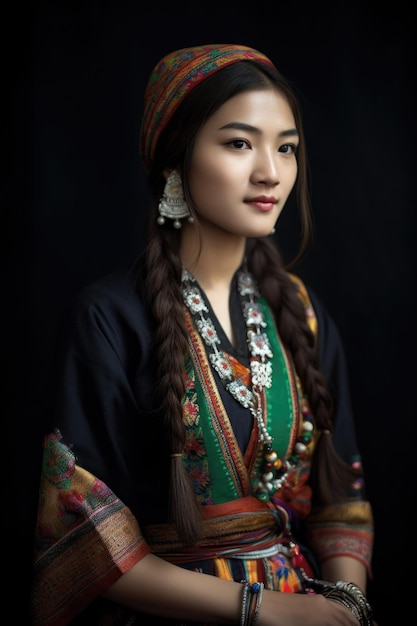 A gorgeous young woman wearing traditional clothing created with generative ai