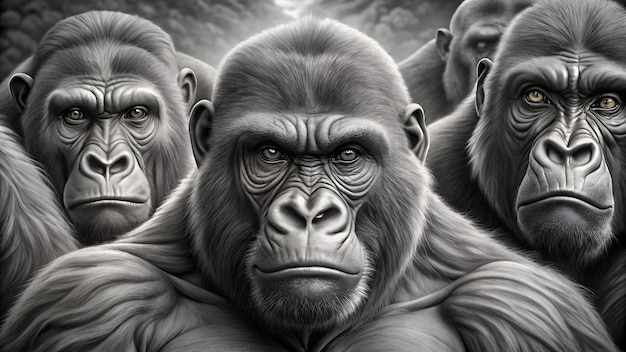 Gorilla africa wildlife animal art collection grayscale white edition