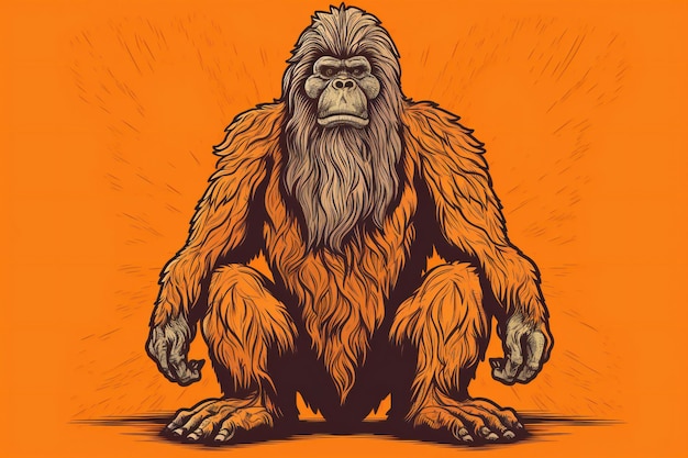 Gorilla illustration of a gorilla on an orange background