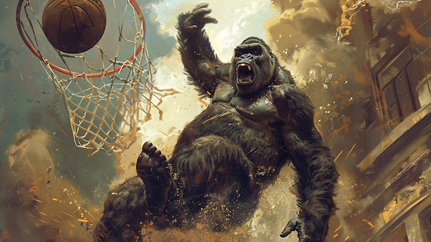 Gorilla Making a Powerful Basketball Dunk