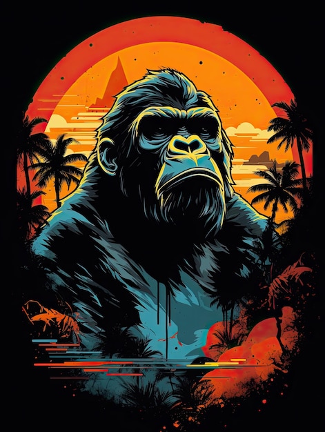 Gorilla retro design Print for Tshirts Generative AI