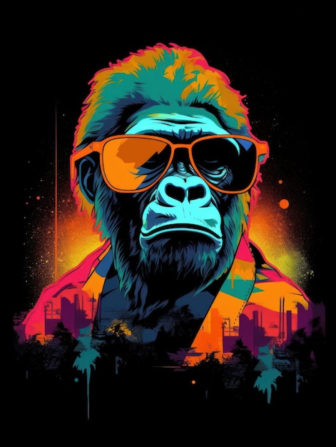 Gorilla retro design Print for Tshirts Generative AI