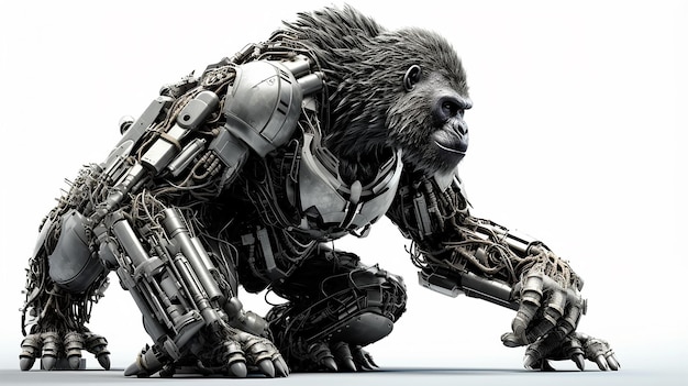 Gorilla robot robotic animal isolated over white background 3D