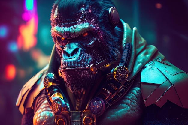 gorilla in surreal futuristic cyber punk style