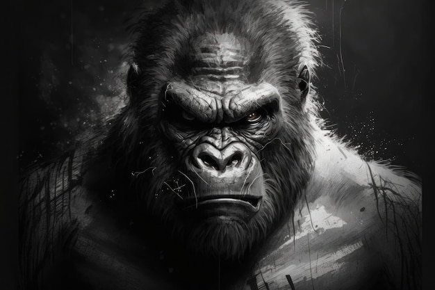 A gorilla with a black background