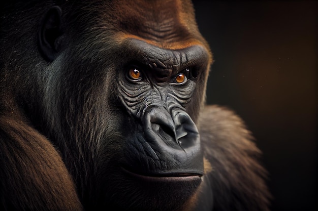 A gorilla with a black background