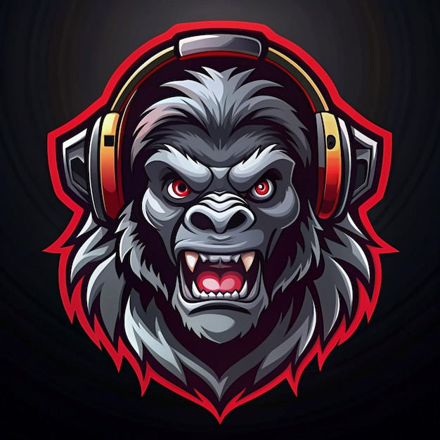 Photo a gorilla with headphones on and an orange background