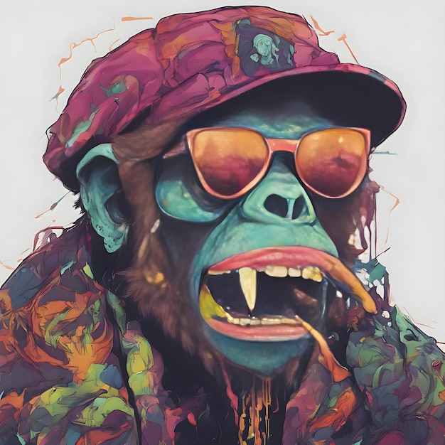 Gorilla with sunglasses and a hat