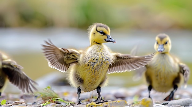 Goslings Waddling by the Lake Portrait