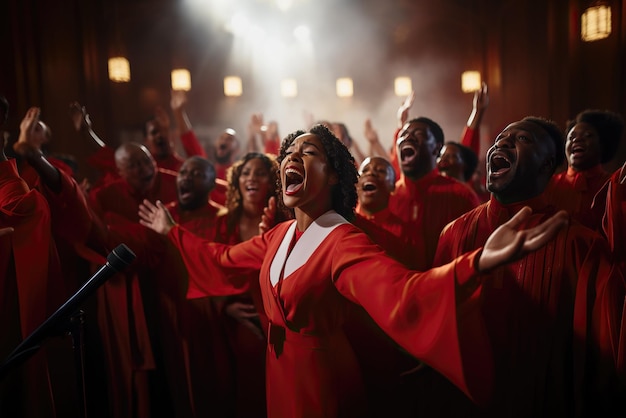 A gospel choir of black people singing