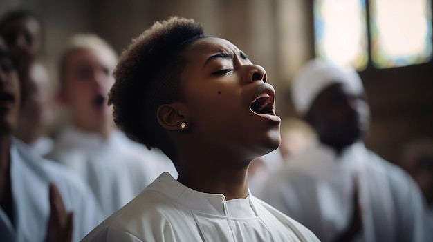 Gospel Singer African American Woman Performing in Church Choir