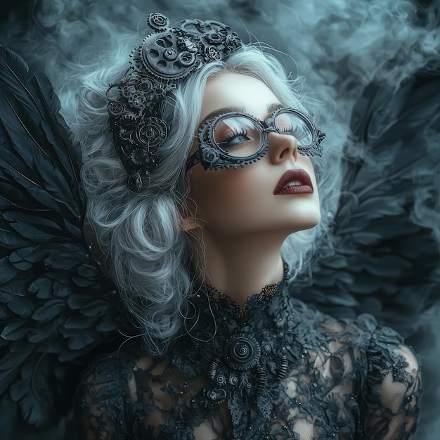 Gothic Angel with Steampunk Headpiece and Glasses