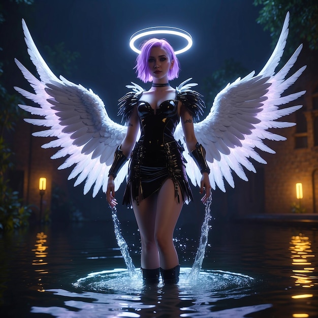 Gothic angel with white wings and halo generated by AI