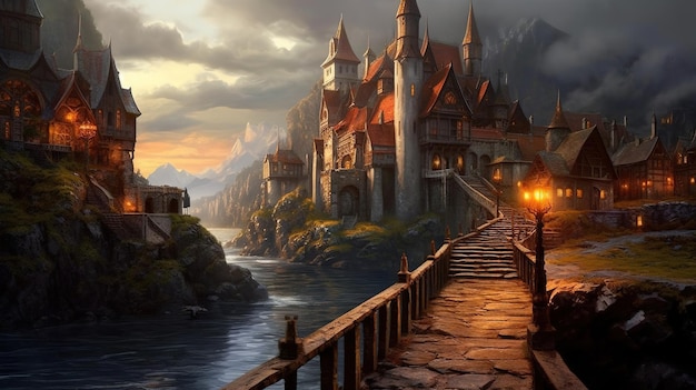 Gothic Architecture of Medieval Fantasy Village