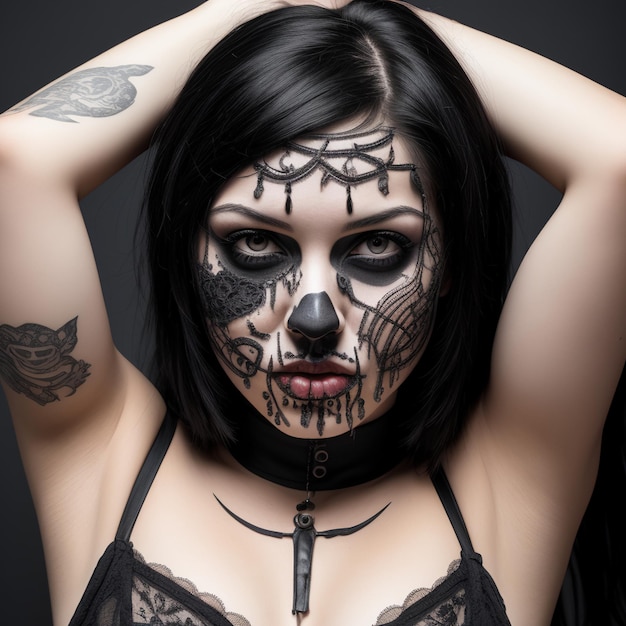 Gothic Beauty Stunning Portrait of a Woman Adorned in Intricate Black Paint