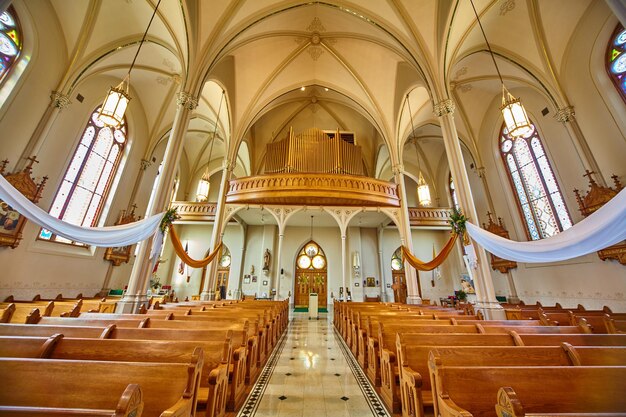 Gothic Church Interior with Vaulted Ceiling and Stained Glass EyeLevel