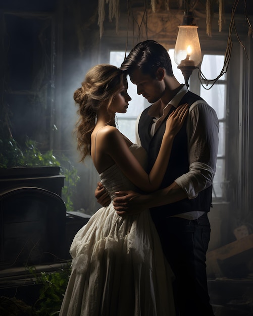 Gothic couple in Abandoned building