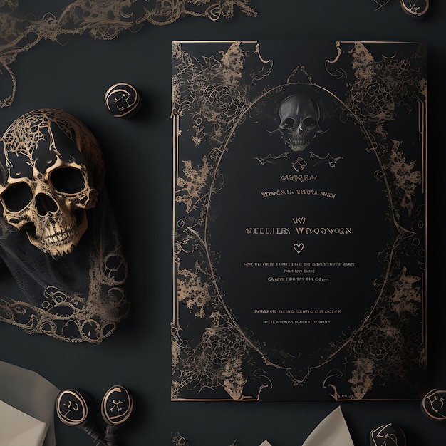 Photo gothic halloween invitation mockup on black background