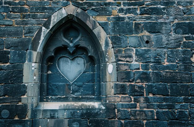 Photo gothic heartshaped window in old stone wall