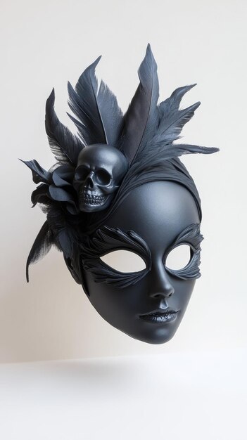 Photo gothic mask with dark feathers and skull details elegant yet sinister halloween elegance