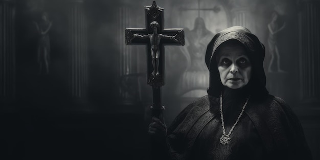 gothic noir catholic nun in church