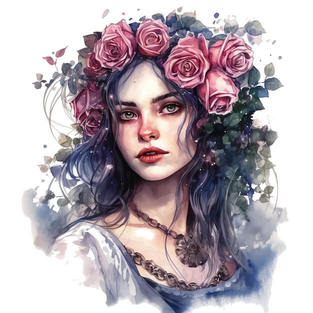 Gothic princess watercolor illustration