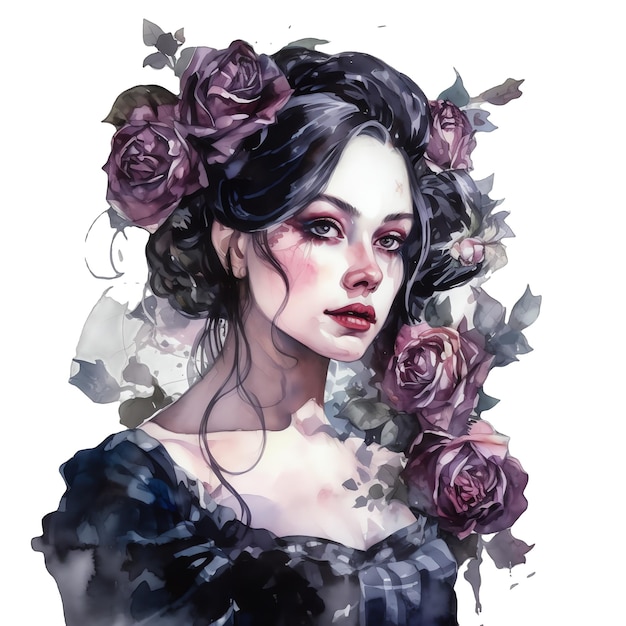 Gothic princess watercolor illustration