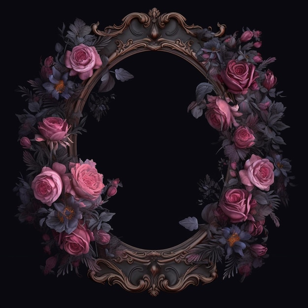 Gothic rose frame roses floral photo frame surround picture AI Generated art