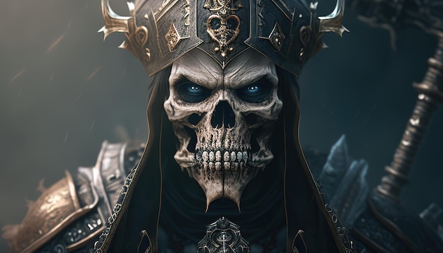 Gothic skull warrior digital art illustration Generative AI