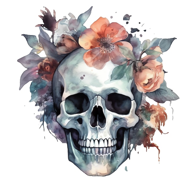 Gothic skull watercolor illustration