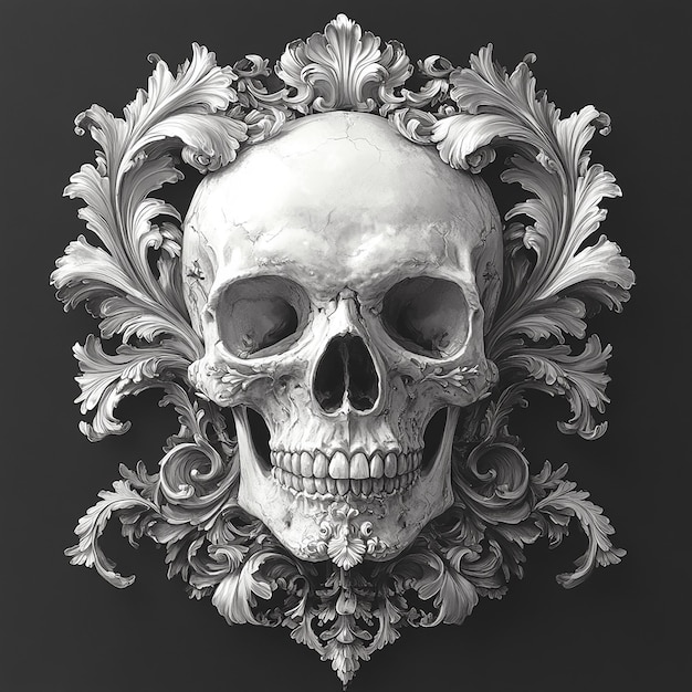 Photo gothic skull with dark ornate details isolated