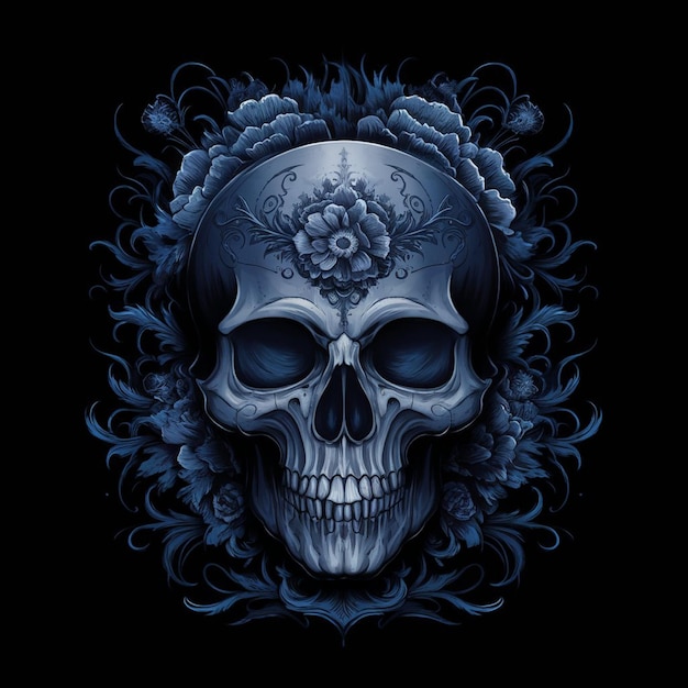 Photo gothic skull with ornate floral designs