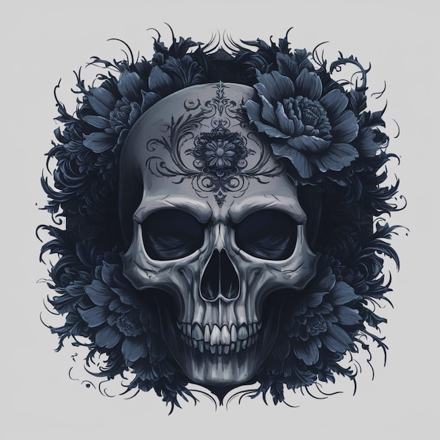 Photo gothic skull with ornate floral designs