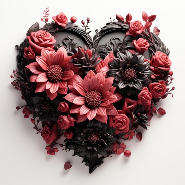 Gothic Style Flower Heart Clipart on White Background AI Generated